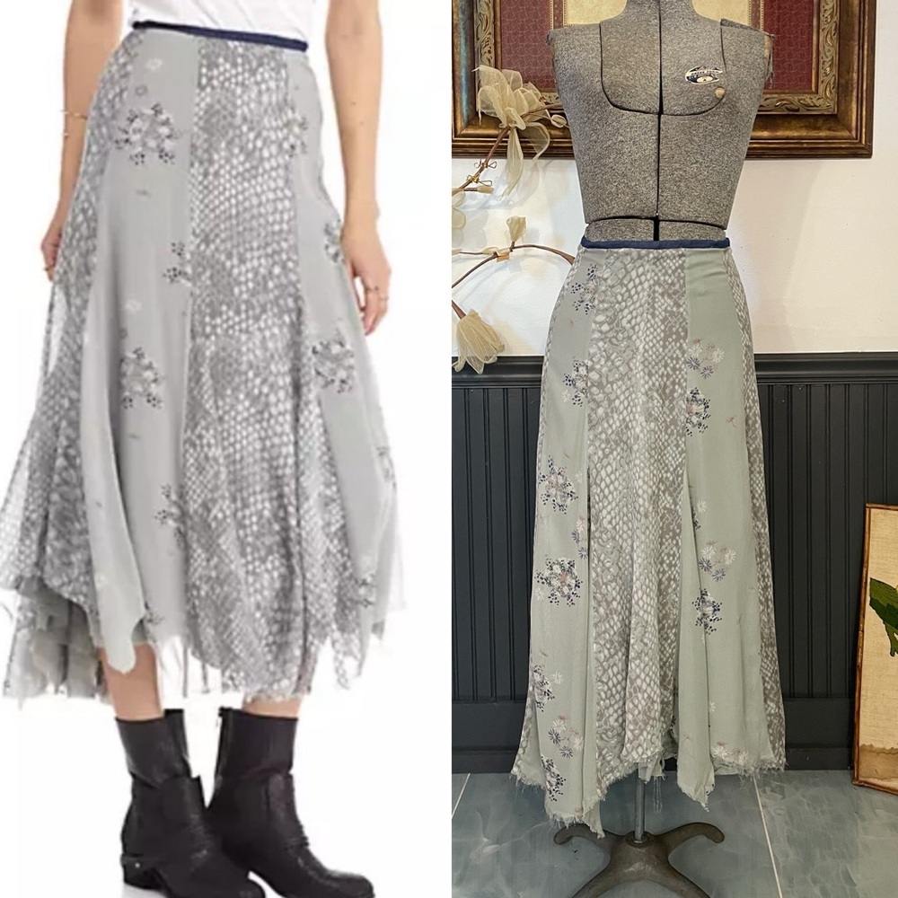 Free People Rock On Patchwork Asymmetrical Boho Prairie Fairie Maxi Skirt- 2 💛🎀